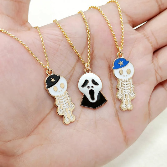 Spooky Ghost & Skeleton Man Halloween Golden Necklace for Women