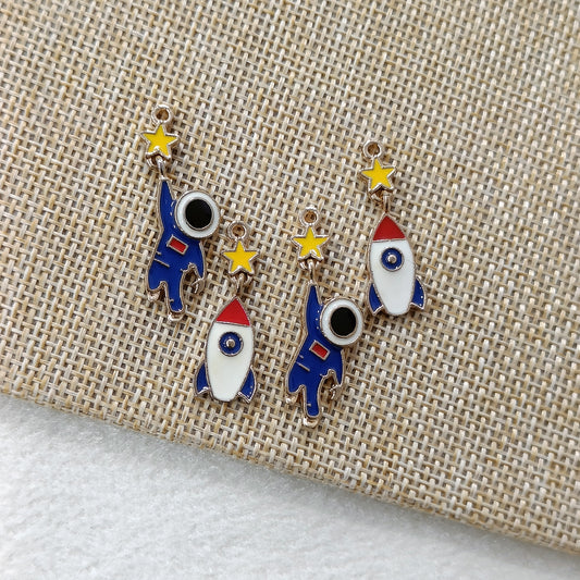 Dangling Rocket & Astronaut Space Metal Charms