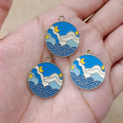 Moon & Waves Scenery Travel Metal Charms