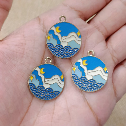 Moon & Waves Scenery Travel Metal Charms