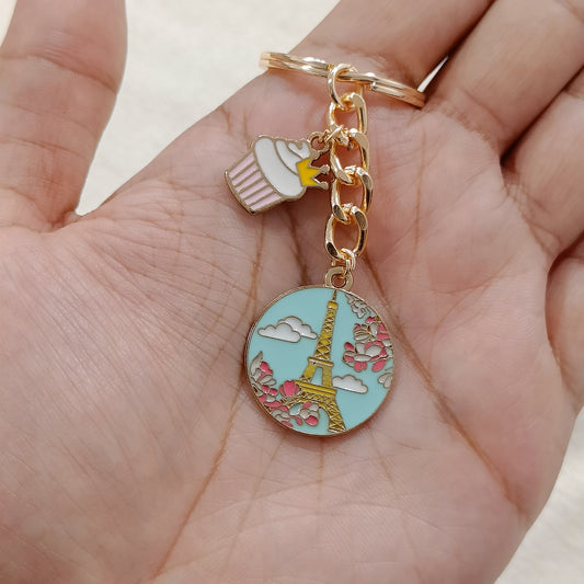 Paris Eiffel Tower & Cupcake Charms Keychain
