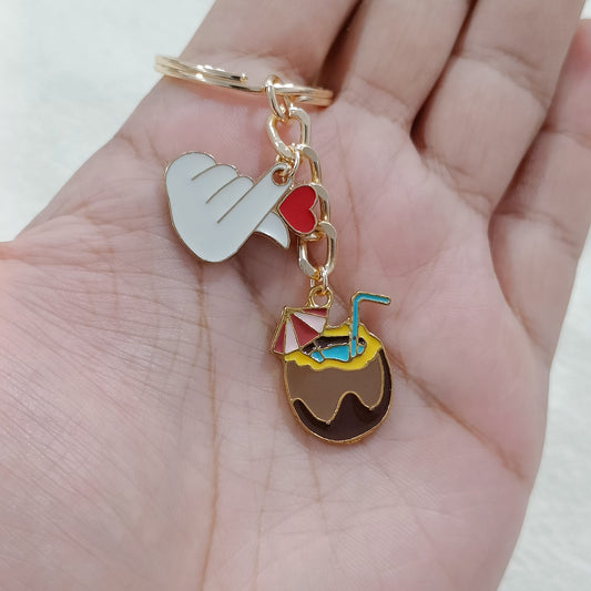 Saranghae & Beach Coconut Charms Keychain
