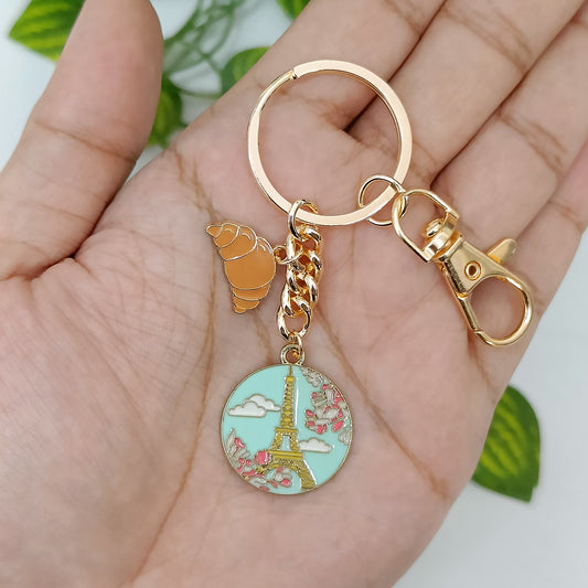 Paris Eiffel Tower & Croissant Bag Charm Keychain