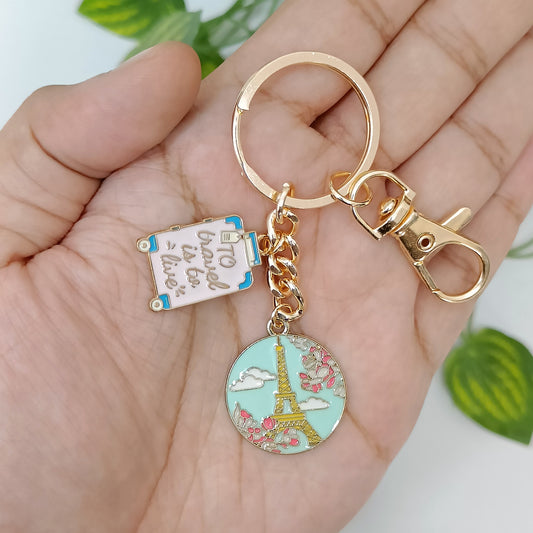 Paris Eiffel Tower & Travel Suitcase Bag Charm Keychain