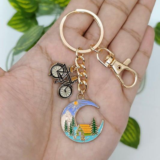 Bicycle & Aesthetic Travel Moon Bag Charm Keychain