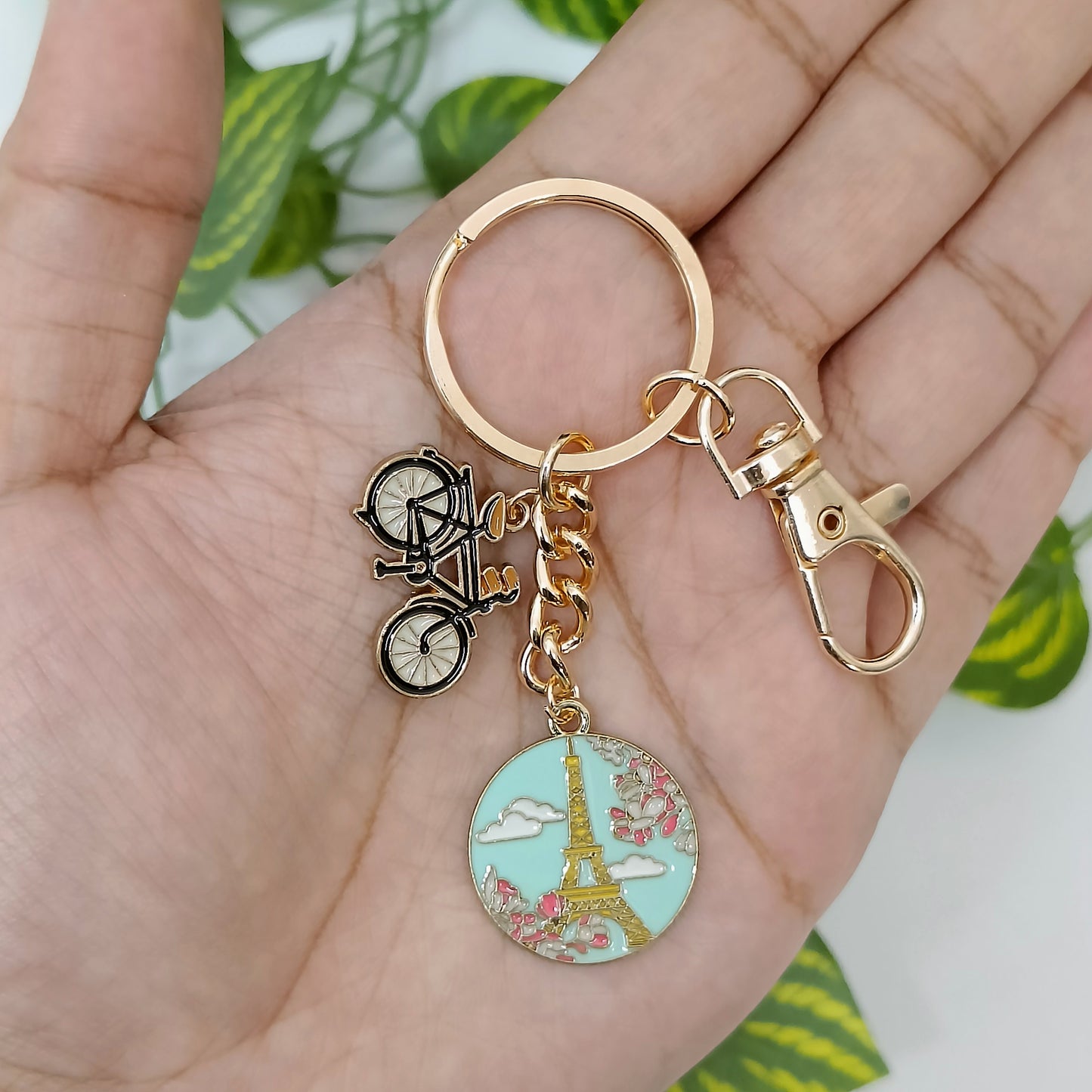Paris Eiffel Tower & Bicycle Bag Charm Keychain