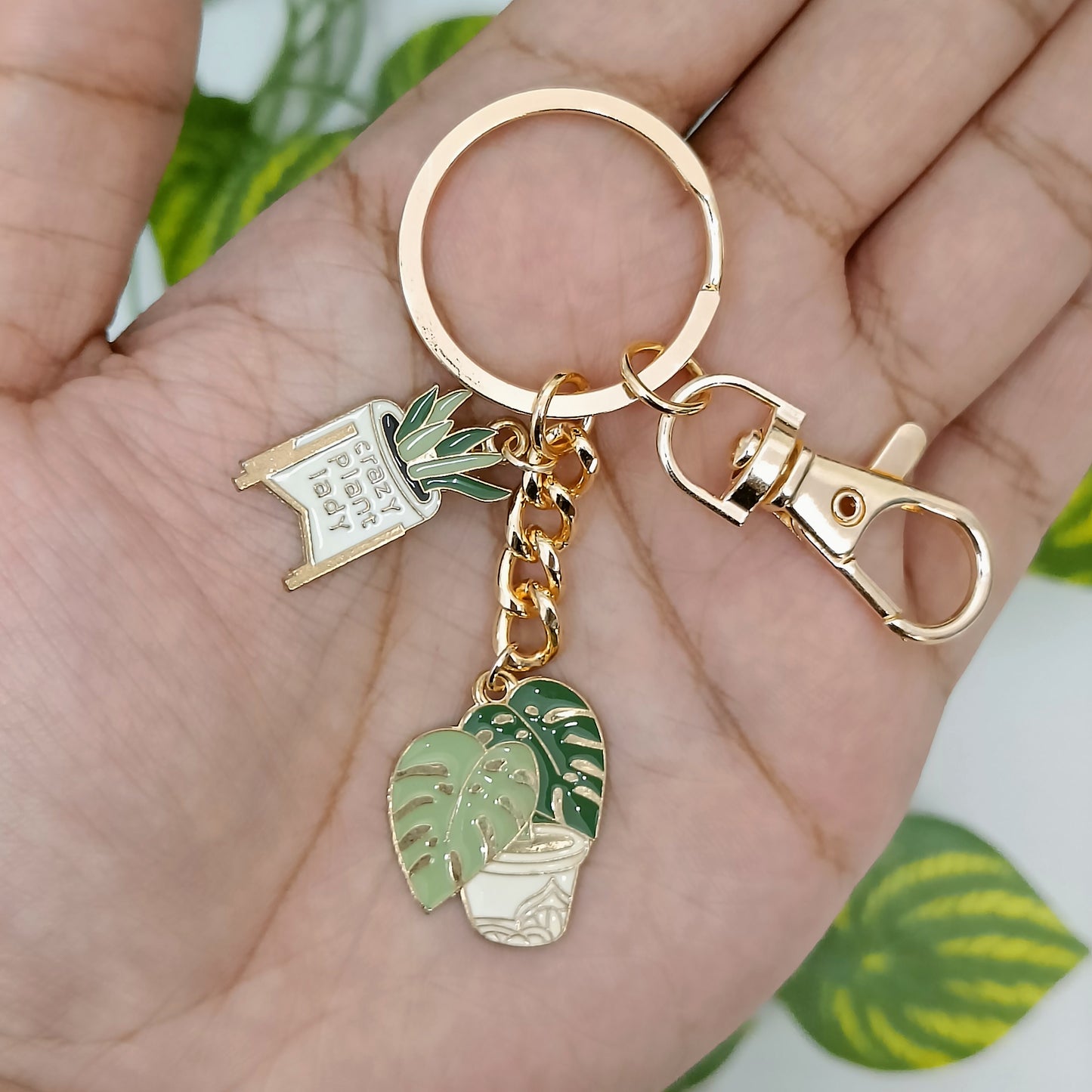 Monstera & Crazy Plant Lady Bag Charm Keychain