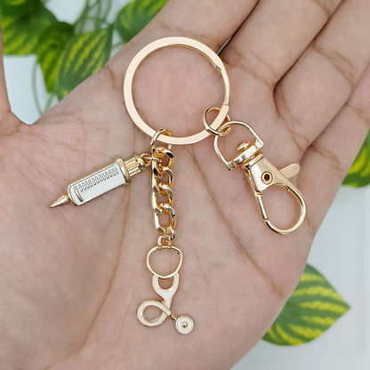 Doctor-Theme Stethoscope & Injection Bag Charm Keychain