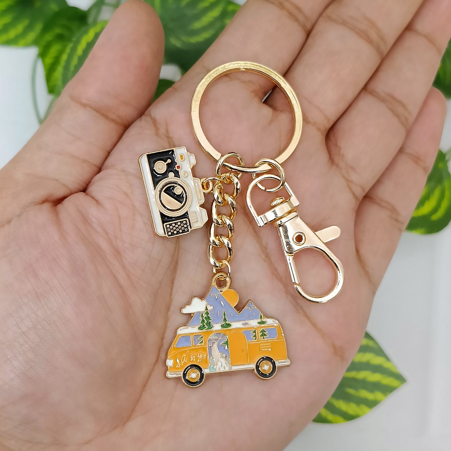Vintage Camera & Camper Van Bag Charm Keychain