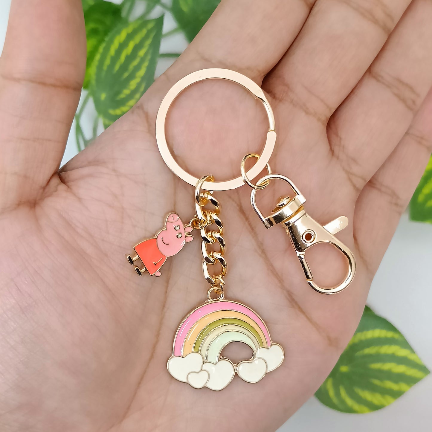 Peppa Pig & Heart Rainbow Bag Charm Keychain