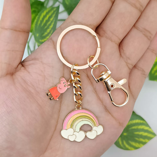 Peppa Pig & Heart Rainbow Bag Charm Keychain