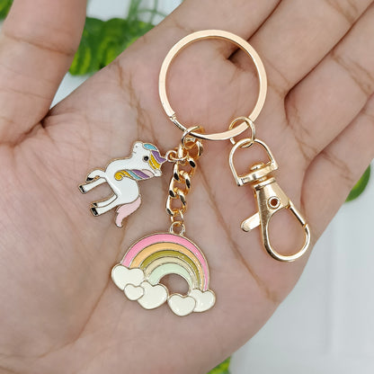 Pastel Hearty Rainbow & Sassy Unicorn Bag Charm Keychain