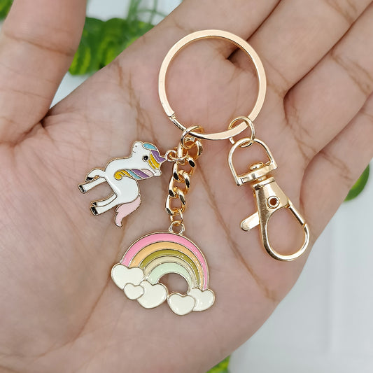 Pastel Hearty Rainbow & Sassy Unicorn Bag Charm Keychain