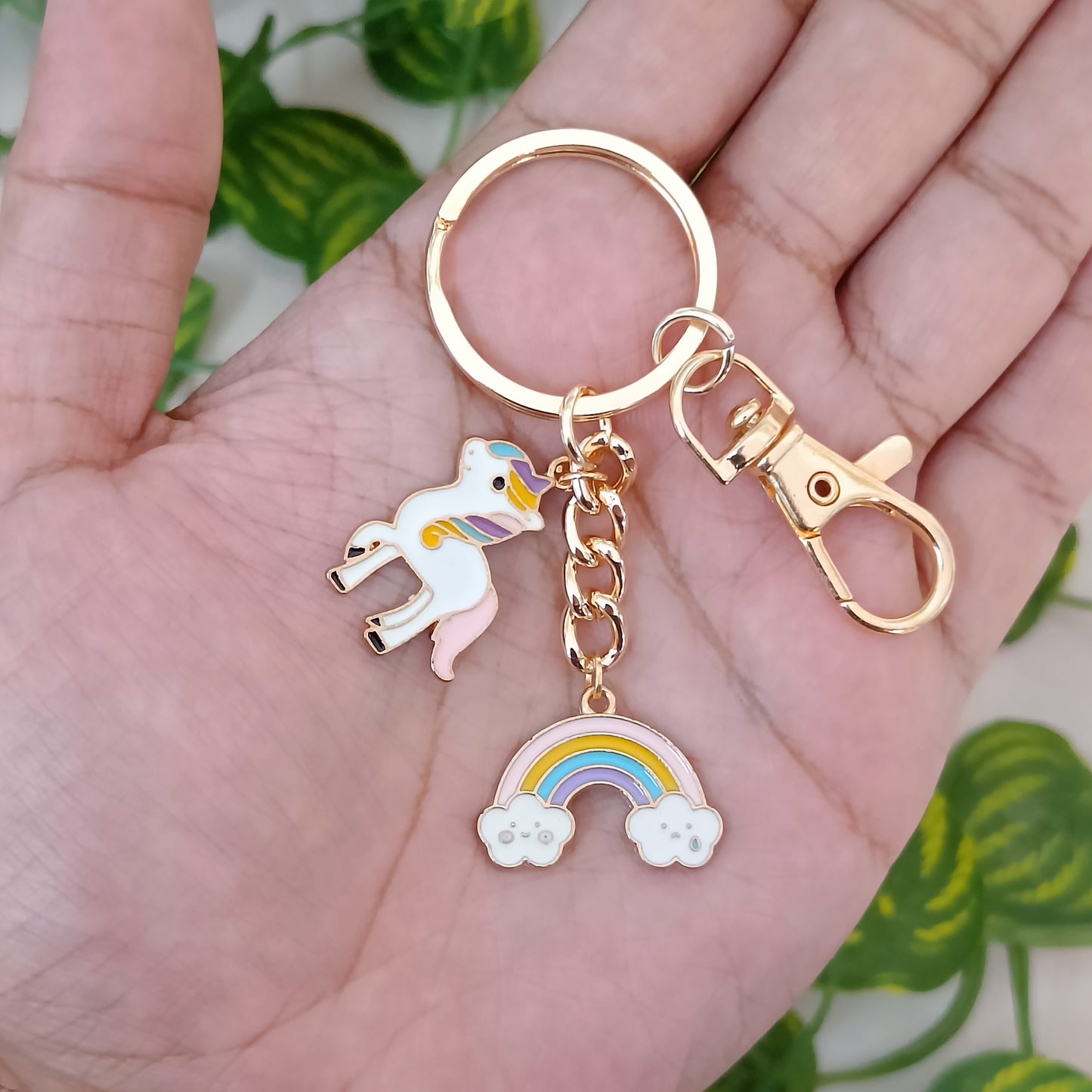 Pastel Rainbow Cloud & Sassy Unicorn Bag Charm Keychain