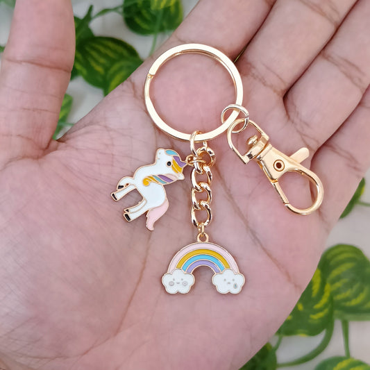 Pastel Rainbow Cloud & Sassy Unicorn Bag Charm Keychain