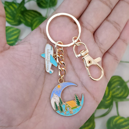 Airplane & Travel Moon Bag Charm Keychain