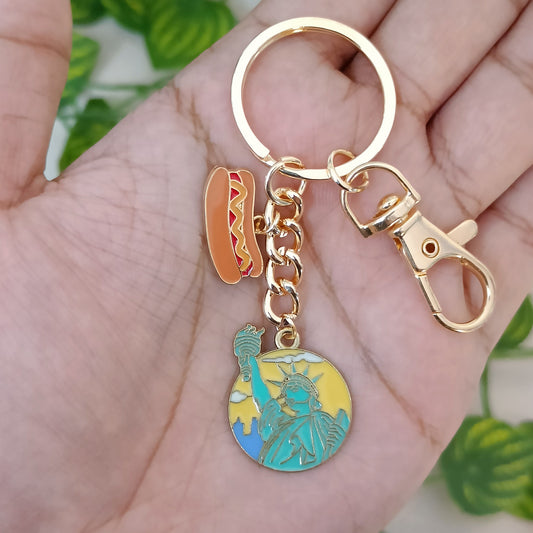 New York & Hot Dog Travel Bag Charm Keychain