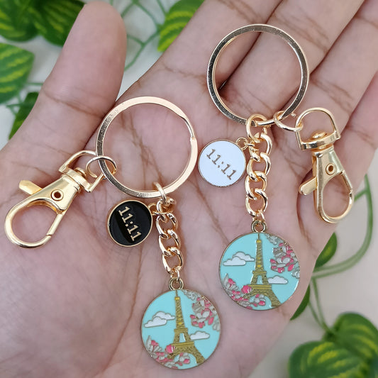Paris Eiffel Tower & 11:11 Coin Travel Bag Charm Keychain