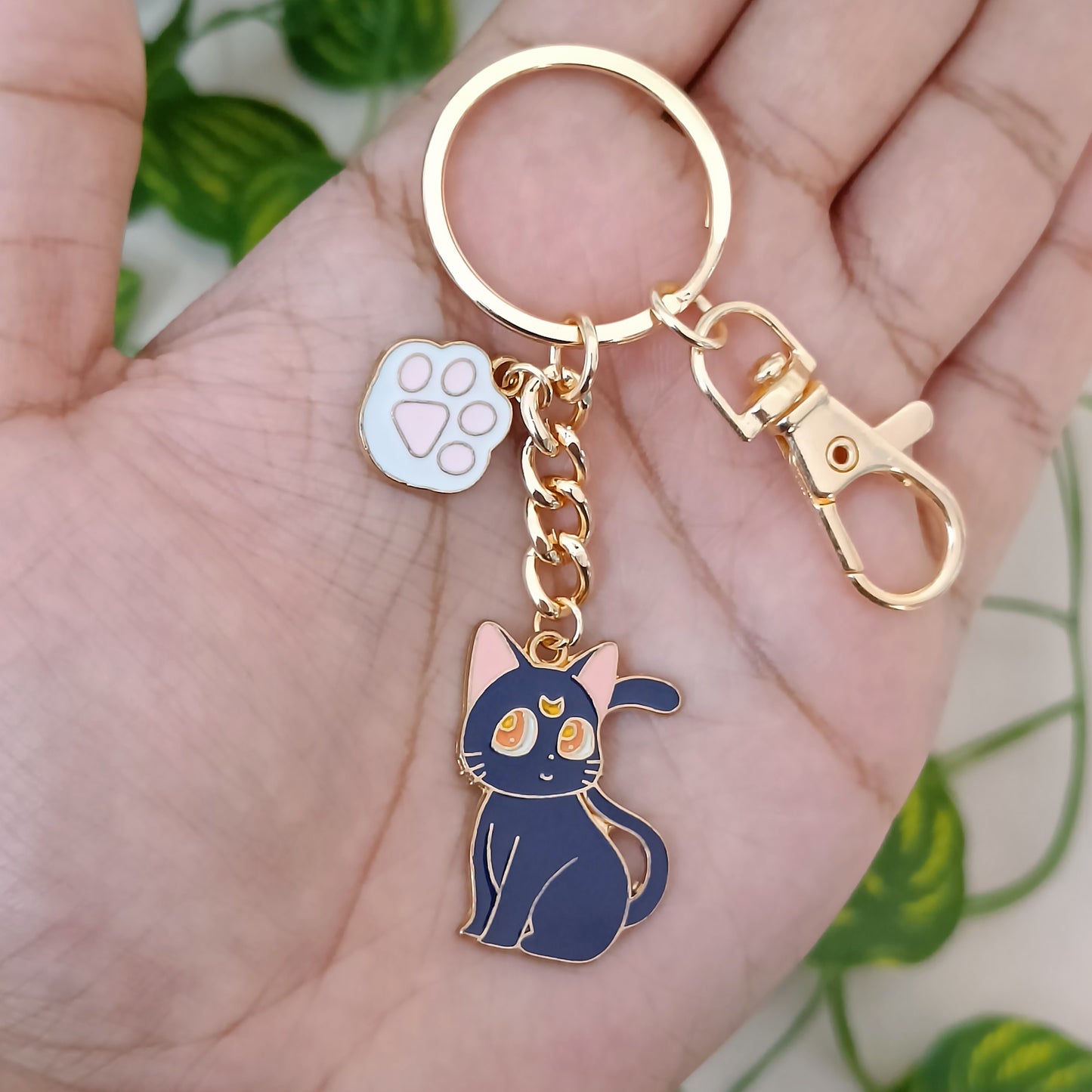 Blue Sailormoon Cat & Pink Paw Bag Charm Keychain