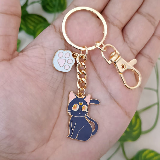 Blue Sailormoon Cat & Pink Paw Bag Charm Keychain