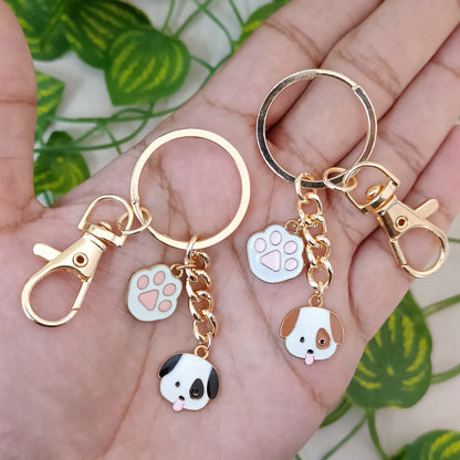 Cute Mini Puppy & Pink Paw Bag Charm Keychain