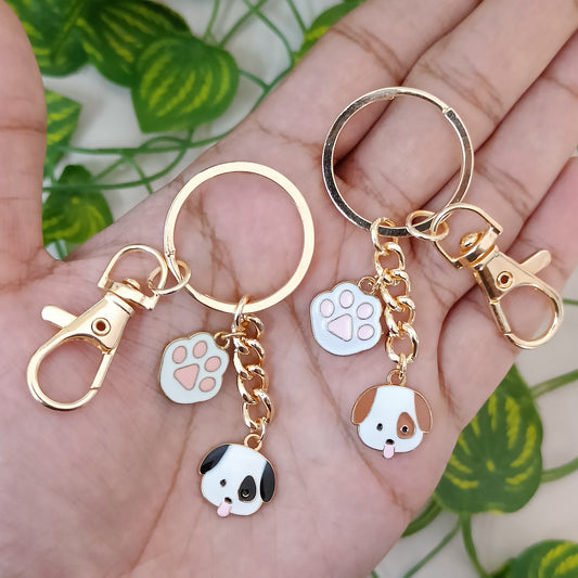 Cute Mini Puppy & Pink Paw Bag Charm Keychain