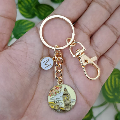London Big Ben & Personalized Initial Travel Bag Charm Keychain