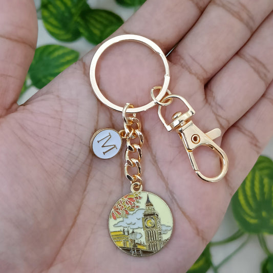 London Big Ben & Personalized Initial Travel Bag Charm Keychain