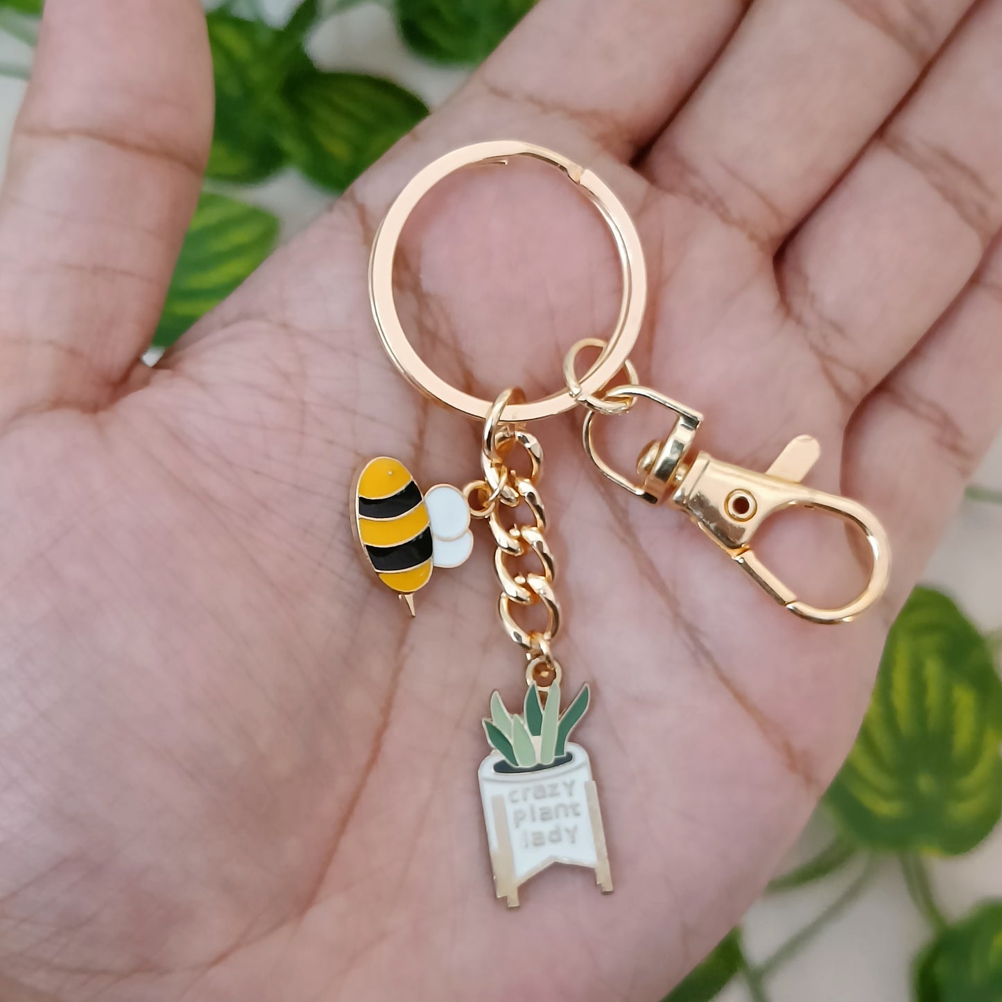 Bumblebee & Plant Bag Charm Keychain