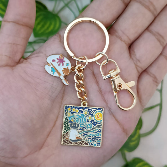 Van Gogh Starry Night & Colour Palette Bag Charm Keychain