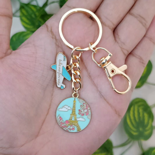 Paris Eiffel Tower & Airplane Travel Bag Charm Keychain