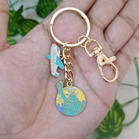 New York & Airplane Travel Bag Charm Keychain