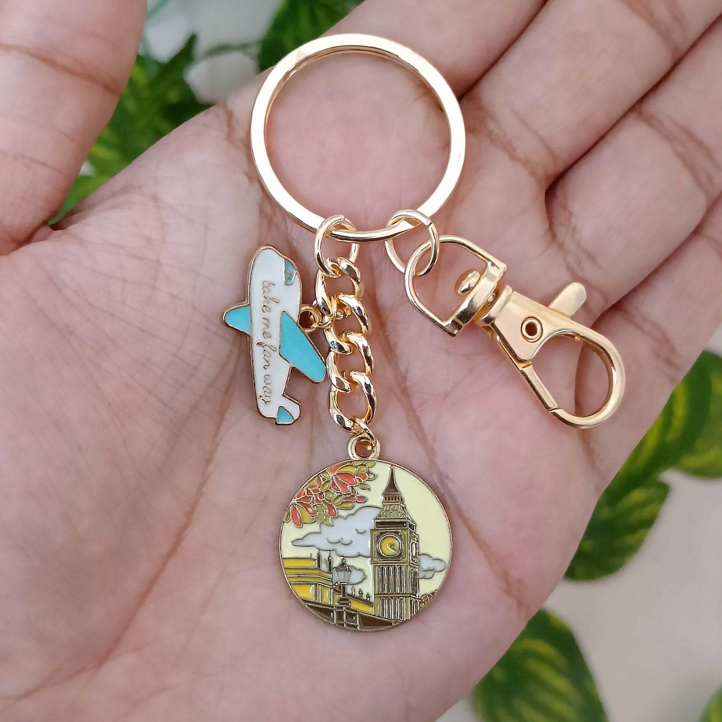 London Big Ben & Airplane Travel Bag Charm Keychain