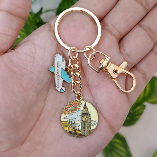 London Big Ben & Airplane Travel Bag Charm Keychain