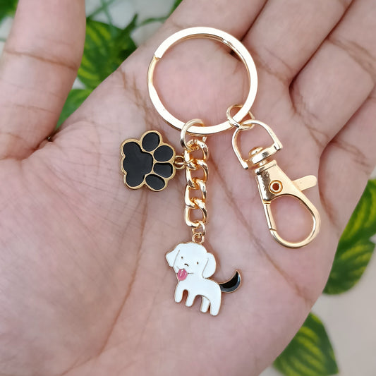 Cute Puppy & Black Paw Bag Charm Keychain