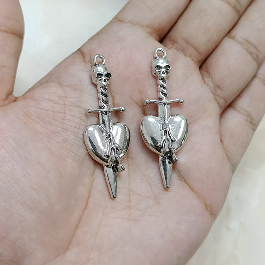 Oxo-Silver Sword Through Heart Metal Charms