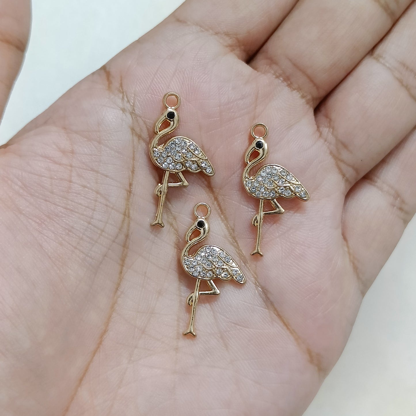 Luxury Studded Golden Flamingo Metal Charms