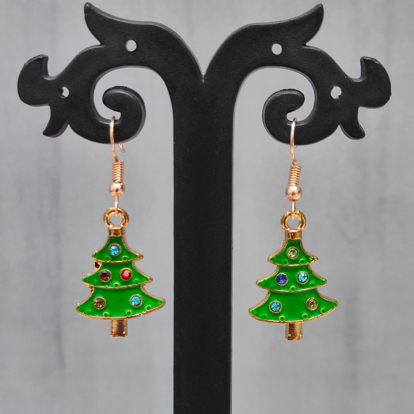 Multicolour Studded Xmas Tree Rose Golden Christmas Earrings