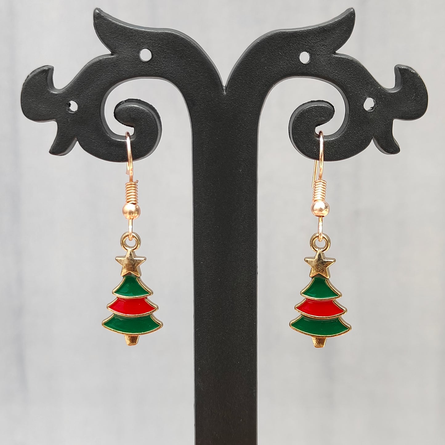 Mini Xmas Tree Rose Golden Christmas Earrings