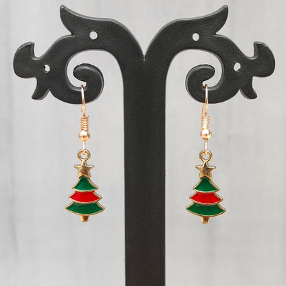 Mini Xmas Tree Rose Golden Christmas Earrings