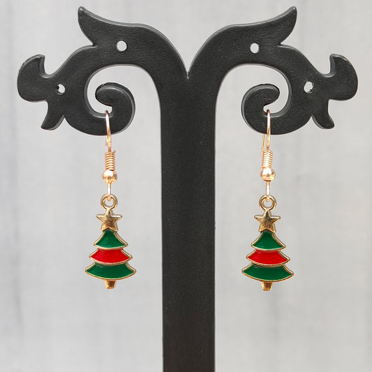 Mini Xmas Tree Rose Golden Christmas Earrings