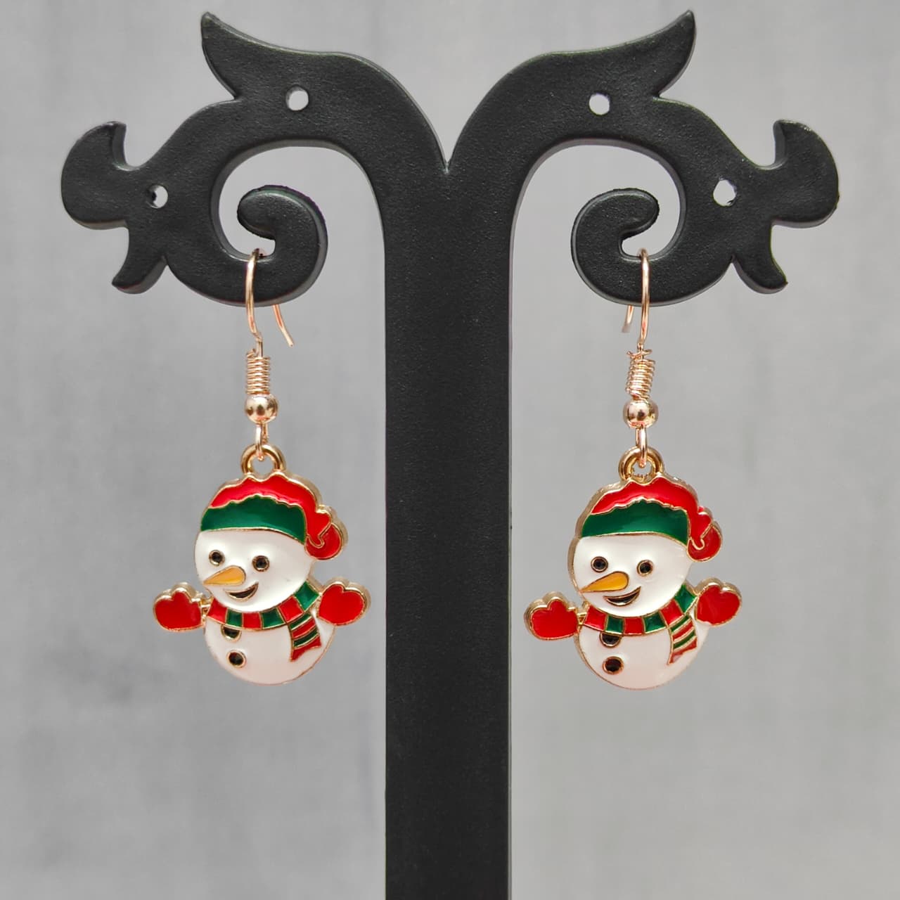 Happy Snowman Rose Golden Christmas Earrings