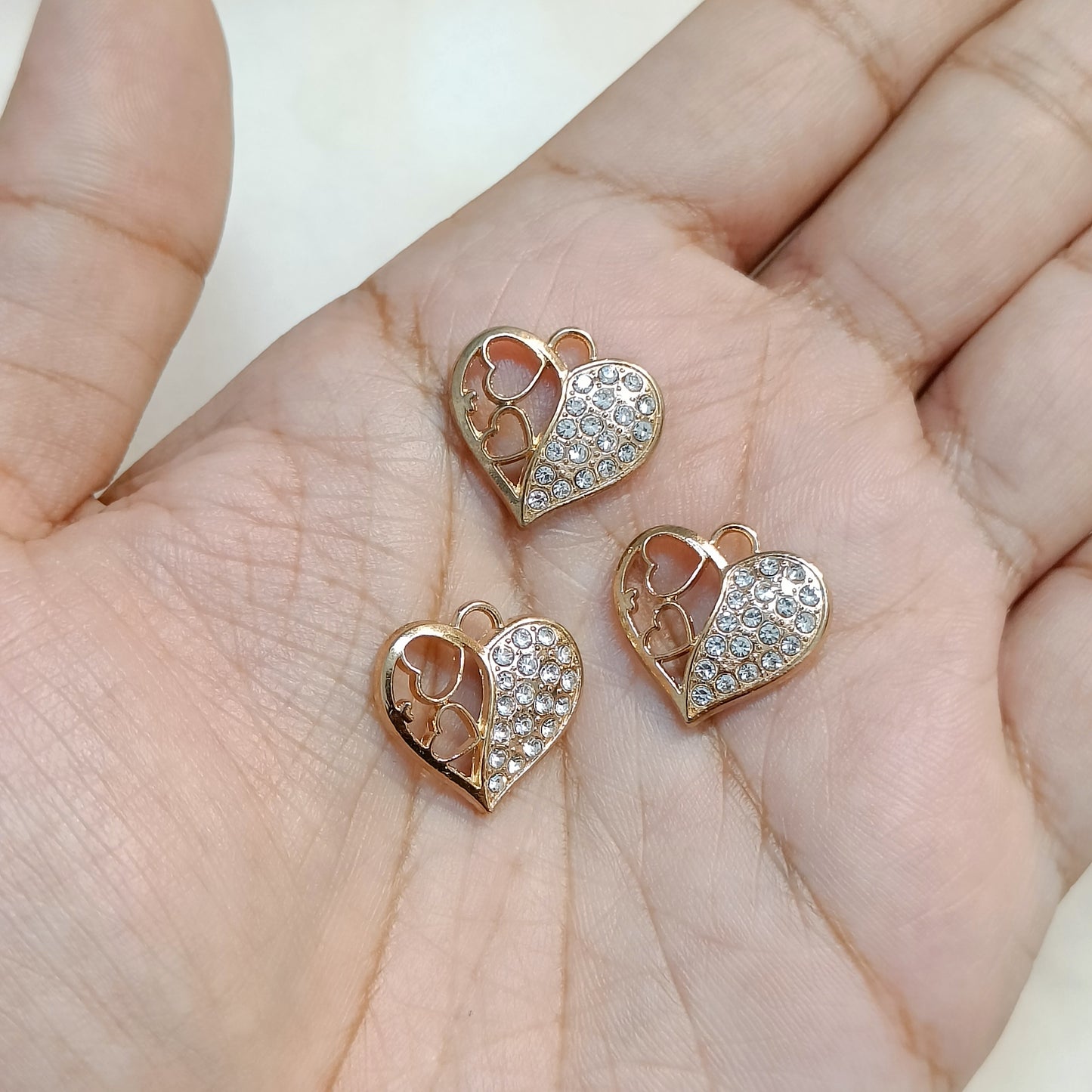 Cute Studded Golden Bubbly Half-Heart Metal Charms