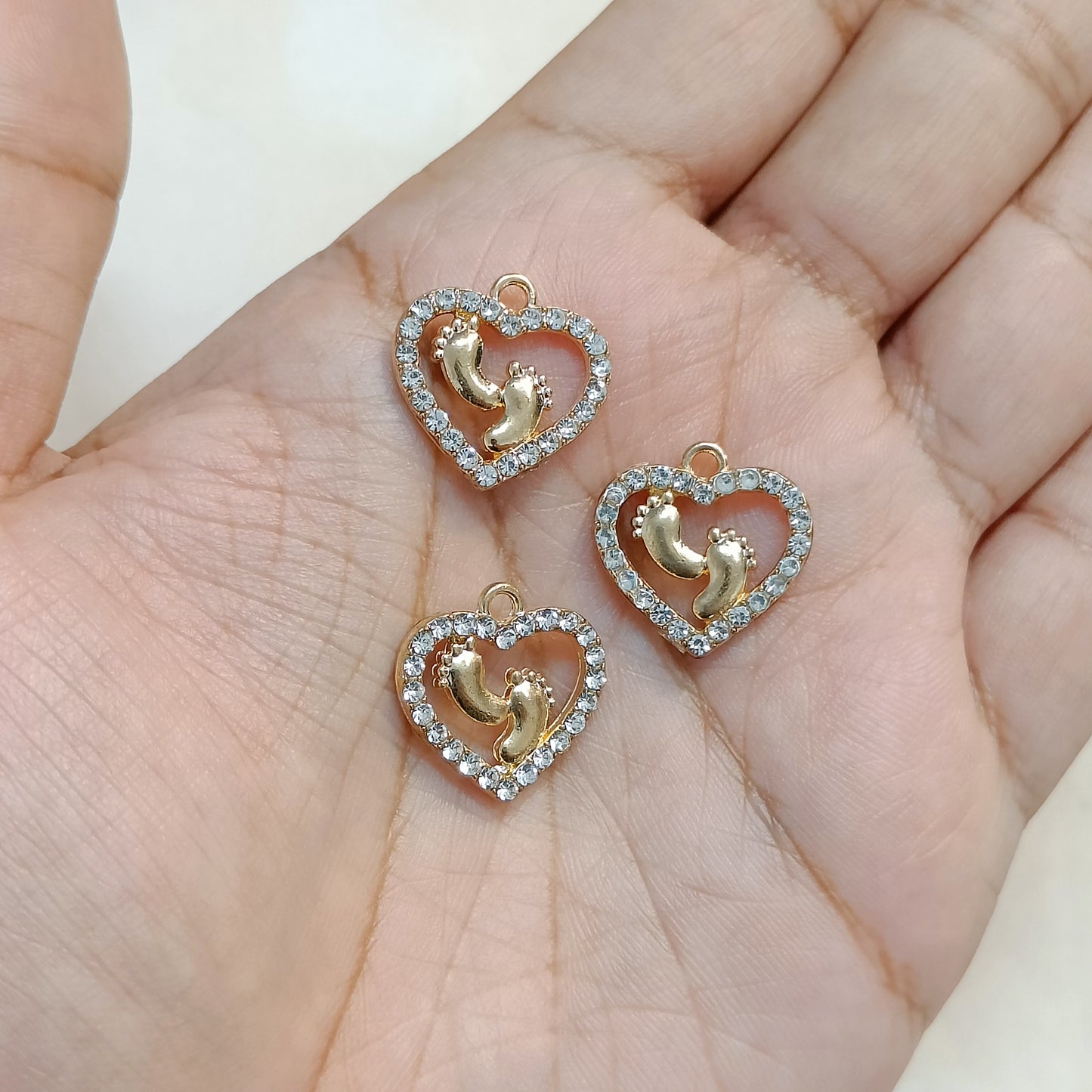 Studded Golden Heart with Cute Baby Feet Metal Charms