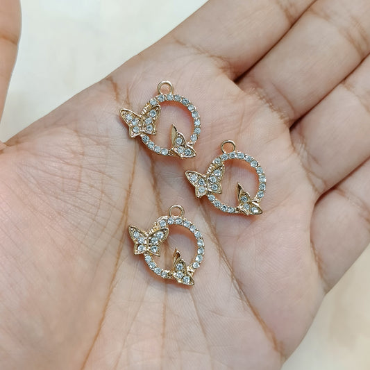 Studded Ring with Cute Butterflies Metal Charms