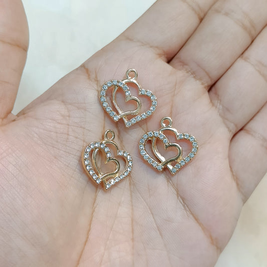Cute Studded Golden Lover's Hearts Couple Metal Charms