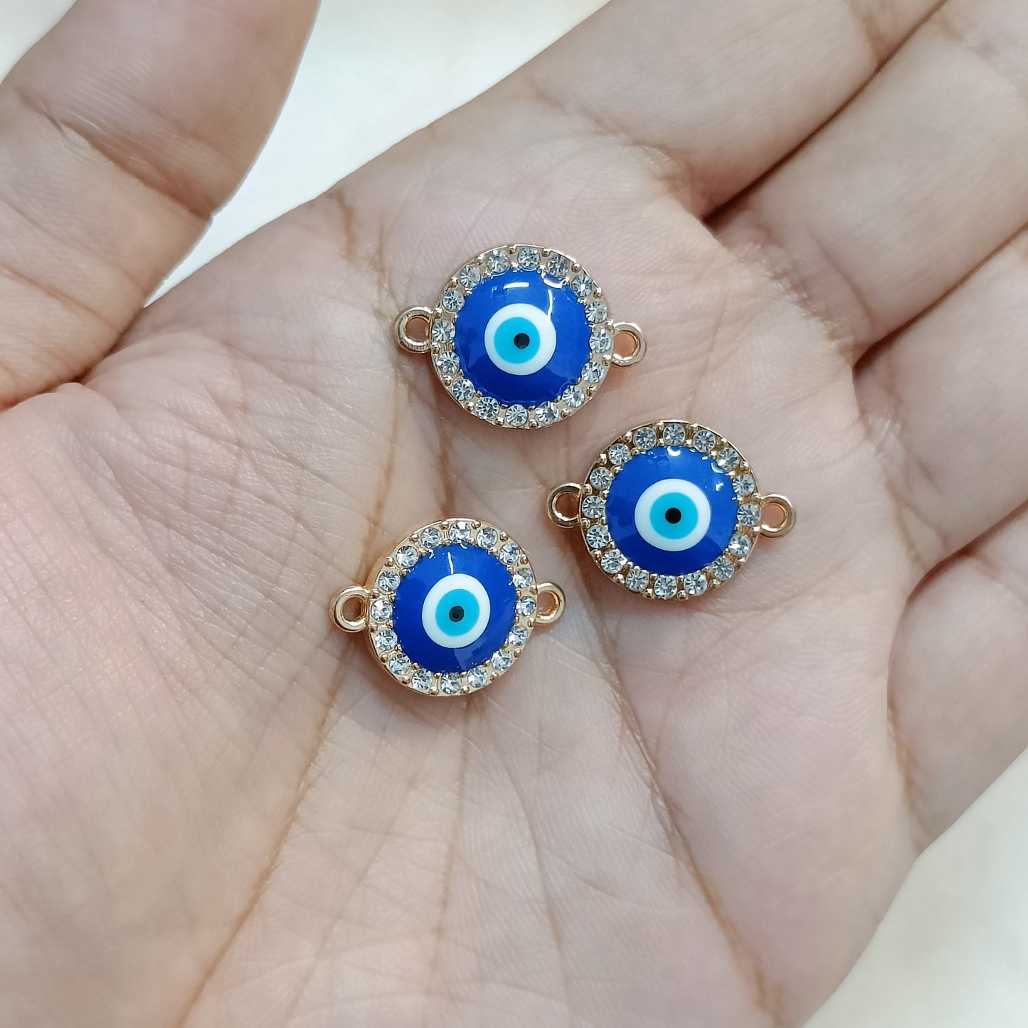 Luxury Studded Smooth Blue Evil Eye Connector Charms