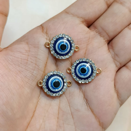 Luxury Studded Deep Blue Glittery Evil Eye Connector Charms