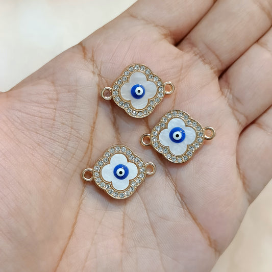 Luxury Studded Pearl-Finish Clover Evil Eye Connector Charms