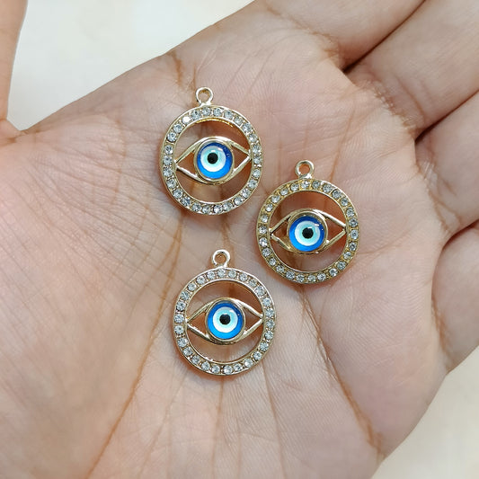 Luxury Studded Ring Sky Blue Evil Eye Metal Charms